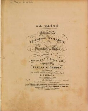 La gaîté : introduction et polonoise brillante pour le pianoforte et violon ; op. 3