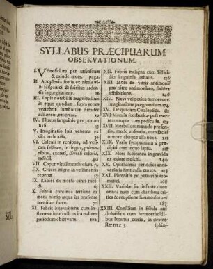 Syllabus Praecipuarum Observationum