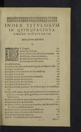 Index titulorum in quinquaginta libros digestorum.
