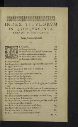 Index titulorum in quinquaginta libros digestorum.