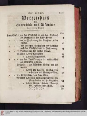 Verzeichnis der Hauptstücke und Abschnitte des ersten Buchs