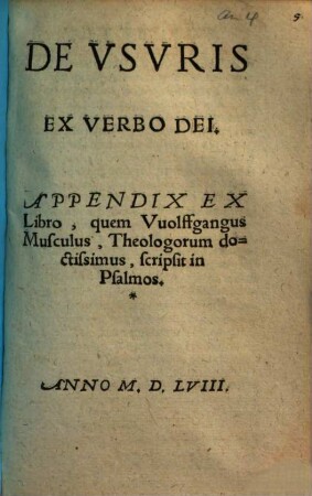 De Vsvris Ex Verbo Dei : Appendix Ex Libro, quem Vuolffgangus Musculus ... scripsit in Psalmos