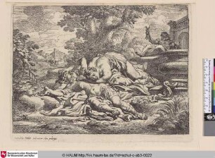 [Pyramus und Thysbe, letztere sich bei der Leiche erdolchend; Pyramus and Thisbe]