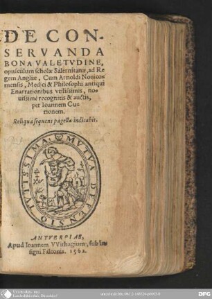 De conservanda bona valetudine : opusculum scholae Salernitanae ; ad Regem Angliae