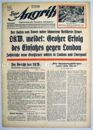 Tageszeitung "Der Angriff" u.a. zum Luft- und See-Krieg gegen England und zur japanischen Kriegsflotte