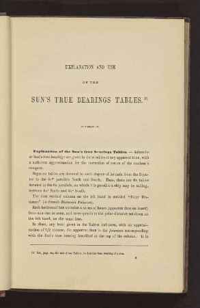 EXPLANATION AND USE OF THE SUN'S TRUE BEARINGS TABLES