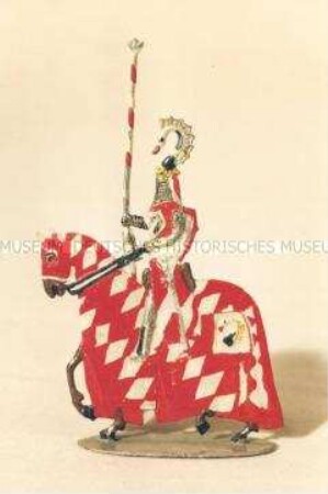 Zinnfiguren Festumzug "Tag der Deutschen Kunst": Ritter mit rot-weißer Schabracke und Lanze
