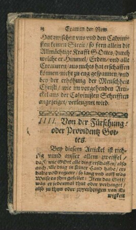 IIII. Von der Fürsehung oder Providentz Gottes.