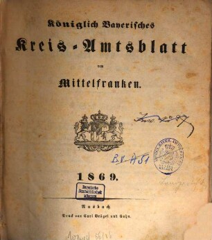 Königlich Bayerisches Kreis-Amtsblatt von Mittelfranken. 1869