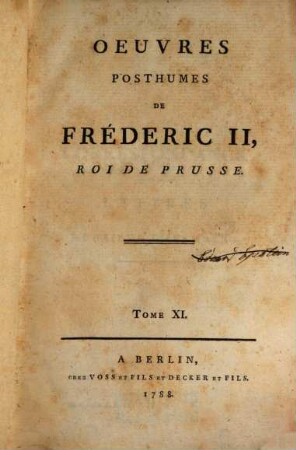 Oeuvres Posthumes De Fréderic II., Roi De Prusse, 11. Correspondance : Lettres A Monsieur D'Alembert