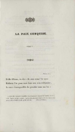 La Paix Conquise.