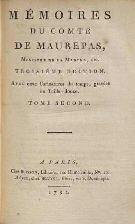 Mémoires du Comte de Maurepas : [rédigés par M. Salé]. 2