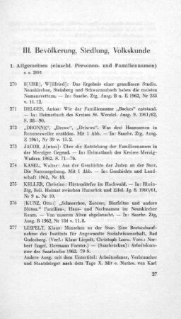 III. Bevölkerung, Siedlung, Volkskunde