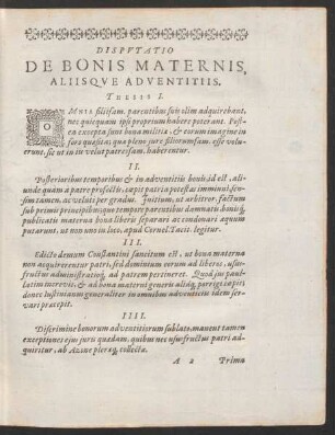 Disputatio De Bonis Maternis, Aliisque Adventitiis.