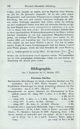 Bibliographie vom 1. September bis 31. October 1878.