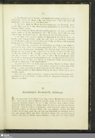 13. Wohlthätigkeit, Vermächtnisse, Stiftungen