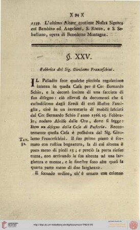 XXV. Fabbrica del Sig. Girolamo Franceschini