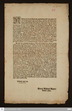 Aufruf von Georg Michael Mayer zur Unterstützung eines Bibeldrucks in großen Lettern.