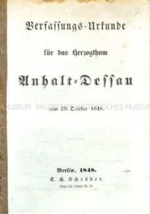 Verfassung des Herzogtums Anhalt-Dessau; Berlin, 1848