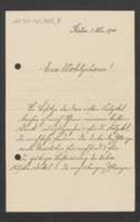 Brief von Alois Zick an Unbekannt