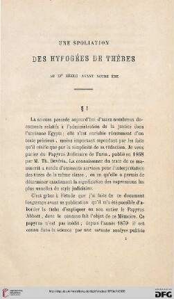 Une Spoliation des hypogées de Thèbes au XIe siècle avant notre ère