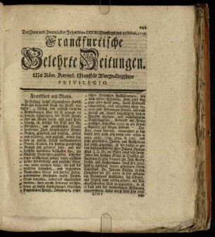 Num. LXXXI. Dienstags, den 11. Octob. 1757 - Num. XC. Freytags, den 11. Nov. 1757