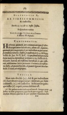 Disputatio X. De Fideicommissis & codicillis.