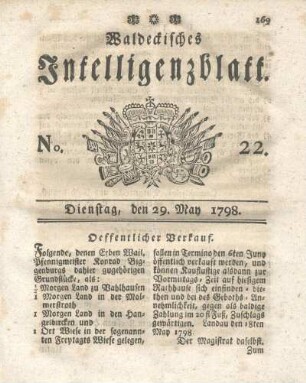 No. 22, Dienstag, den 29. May 1798