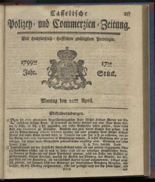 17tes Stueck, Montag den 22ten April 1799