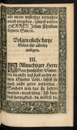 Volgen etliche kurtze Gebet/ für allerley anligen. III. (-XII.)