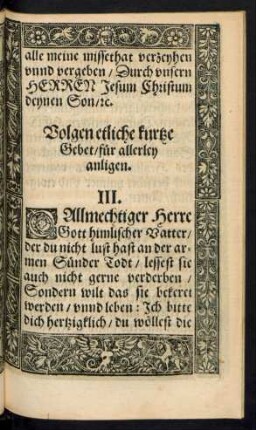 Volgen etliche kurtze Gebet/ für allerley anligen. III. (-XII.)