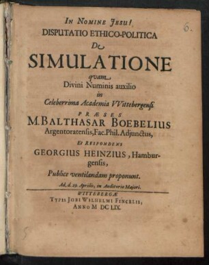 Disputatio Ethico-Politica De Simulatione