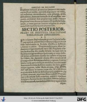 Sectio Posterior. Praxin Ex Instituta Tractatione Theologicam Considerans.