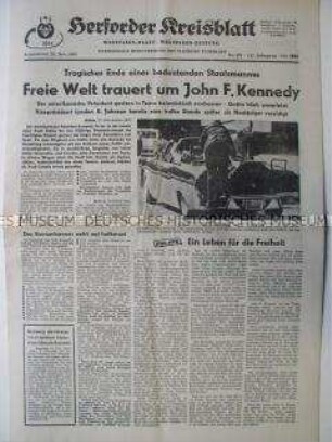 Regionale Tageszeitung "Herforder Kreisblatt" zum Mord an US-Präsdent Kennedy