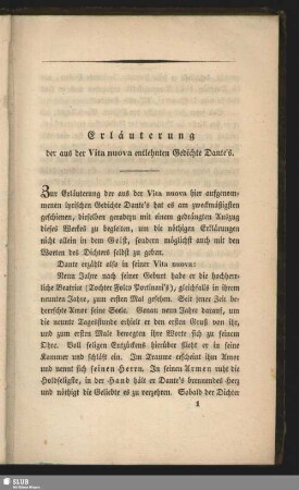 Erläuterung der aus der Vita nuova entlehnten Gedichte Dante´s