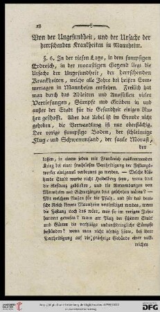 Von der Ungesundheit, und der Ursache der herrschenden Krankheiten in Mannheim