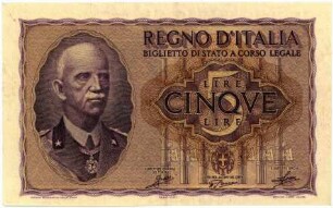 Geldschein, 5 Lire, 1940