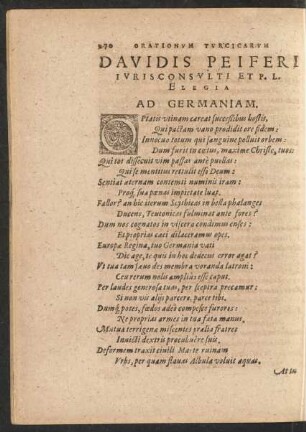 Davidis Peiferi Iurisconsulti Et P. L. Elegia Ad Germaniam.