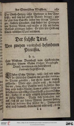 Der sechste Titul: Von zweyen veritabel-befundenen Porcessen