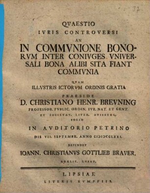 Quaestio iuris controversi An in communione bonorum inter coniuges universali bona alibi sita fiant communia