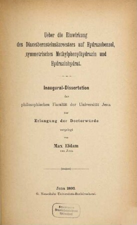 Ueber die Einwirkung des Diacetbernsteinsäureesters auf Hydrazobenzol, symmetrisches Methylphenylhydrazin und Hydrazinhydrat