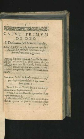 Caput Primum. De Deo.
