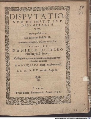 Disputationum ex Instit. Imp. desumptarum XIV.