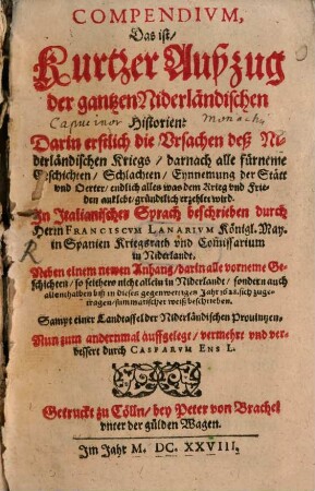 Compendium : Das ist Kurtzer Außzug der gantzen Niderländischen Historien ...