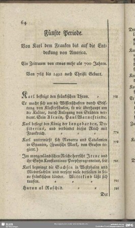 Fünfte Periode. Von Karl dem Franken bis auf die Entdeckung von America