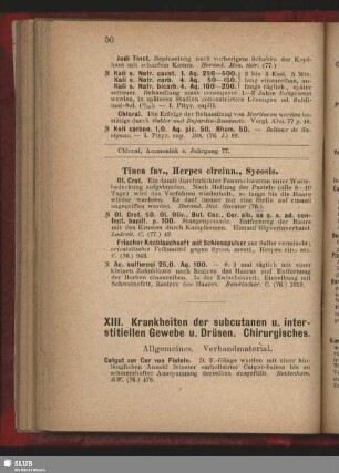 XIII. Krankheiten der subcutanen u. interstitiellen Gewebe u. Drüsen. Chirurgisches