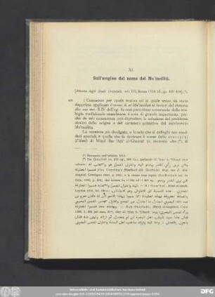 XI. Sull'origine del nome dei Mu'taziliti.