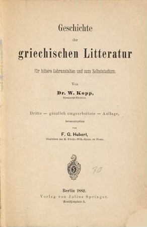 Geschichte der griechischen Litteratur