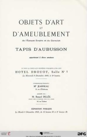 Objets d'art et d'ameublement de l'époque empire et du consulat tapis d'aubusson (Nr. 161-166)