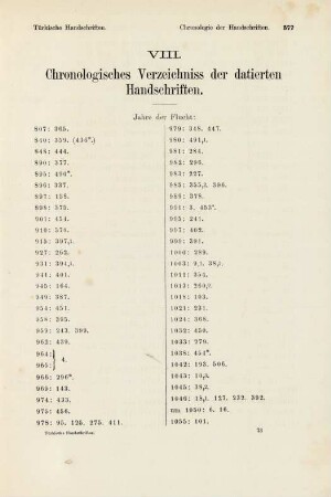 VIII: Chronologisches Verzeichnis der datierten Handschriften